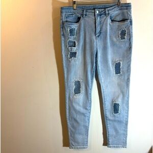 JOSEPH RIBKOFF Sz 16  Light Wash Patches Rhinestone Slim Leg Designer Jeans
